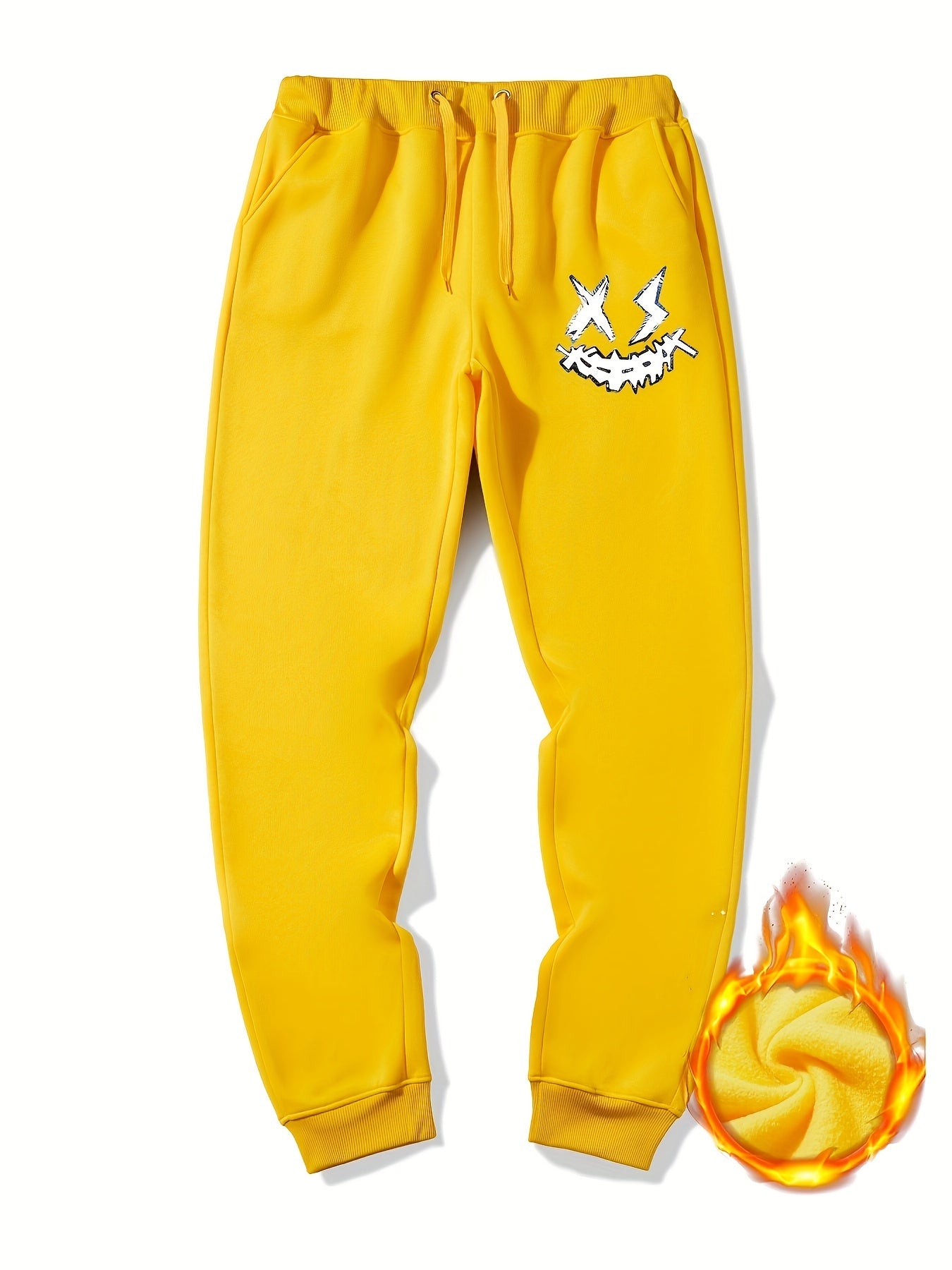 Men s Smile Print Drawstring Fleece Sweatpants