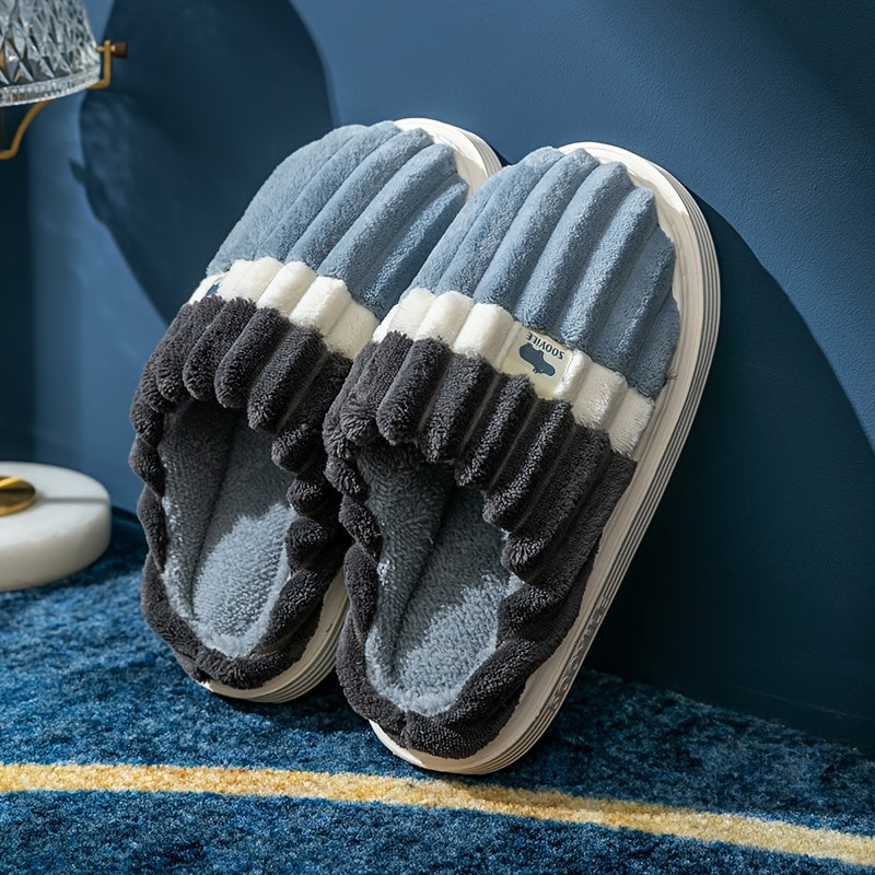 Men's Striped Memory Foam Cozy Slippers Winter