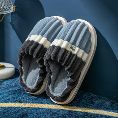 Men's Striped Memory Foam Cozy Slippers Winter