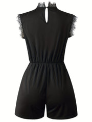 Lace Trim V neck Romper Jumpsuit Sleeveless Sexy Women's Clothing