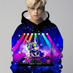 DJ Player Kitten 3D Print Hoodies Kids Street Wear