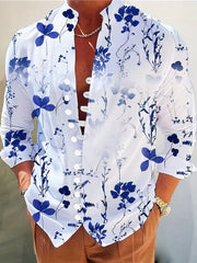 Leaf Print Men's Casual Button Up Long Sleeve Shirt