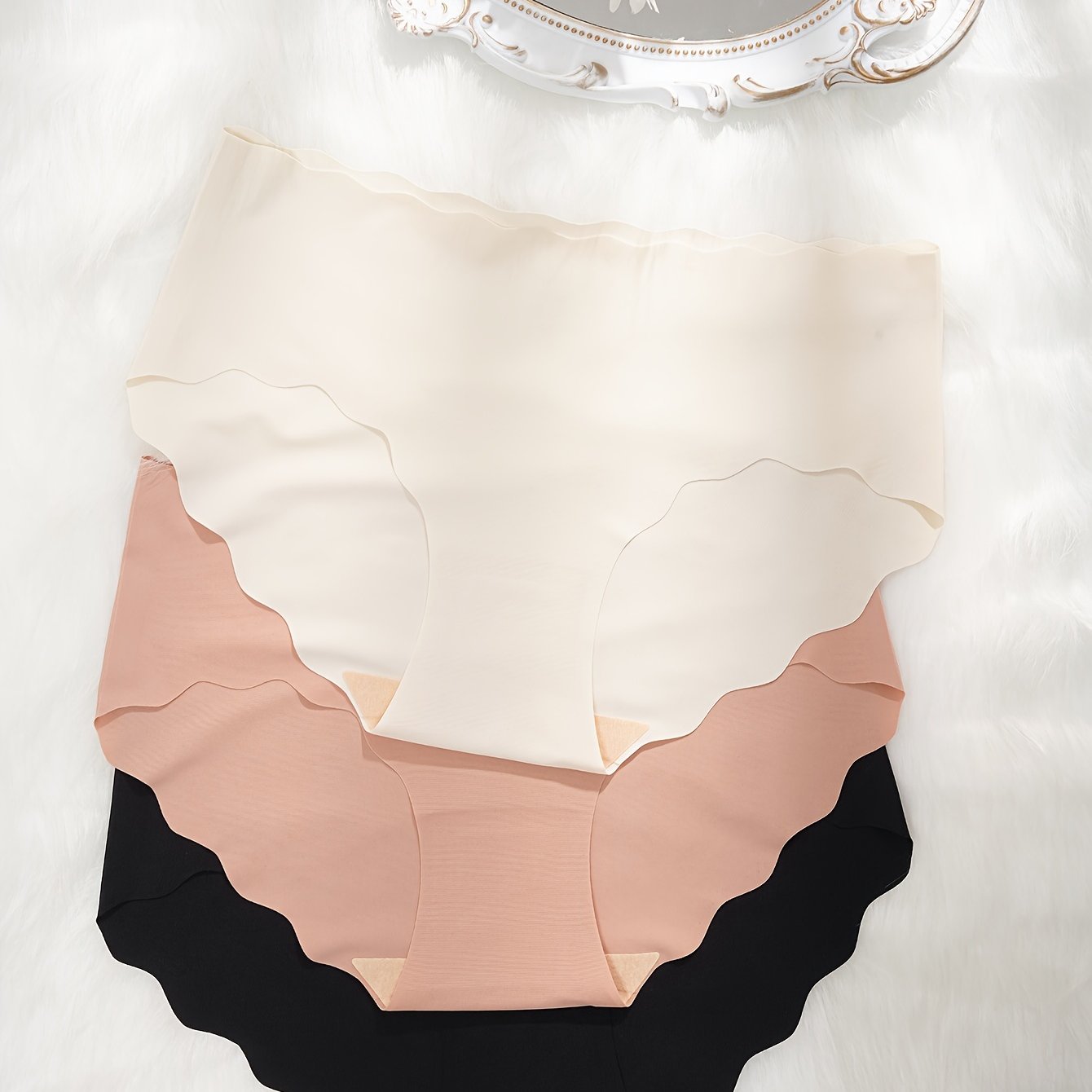 3pcs Seamless Scallop Trim Briefs Stretchy Intimates Panties Women's Lingerie