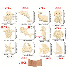 48pcs Ocean Animal Wooden Craft Set DIY Crafts for Birthdays Parties & Festivals