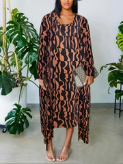 Women's Plus Geometric Print Cardigan & Tank Dress Set