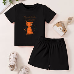 Toddler Cartoon Pattern Short Sleeve T-shirt & Shorts Set
