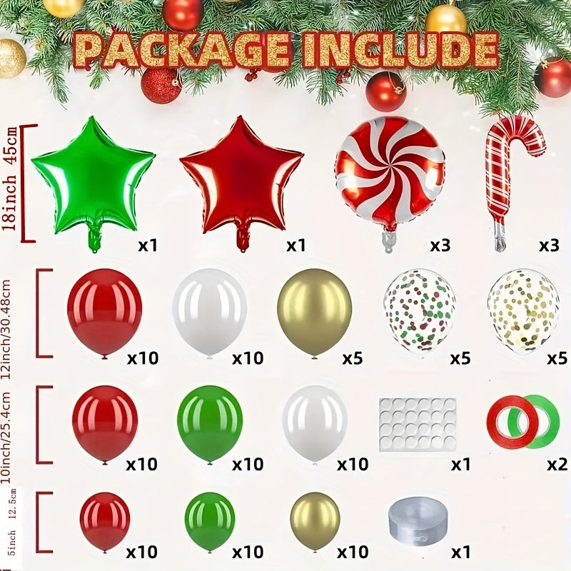 107pcs Christmas Balloons Garland Arch Kit - Red Green Golden Confetti Balloons