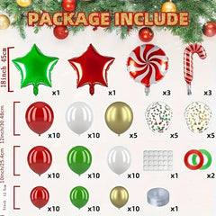 107pcs Christmas Balloons Garland Arch Kit - Red Green Golden Confetti Balloons