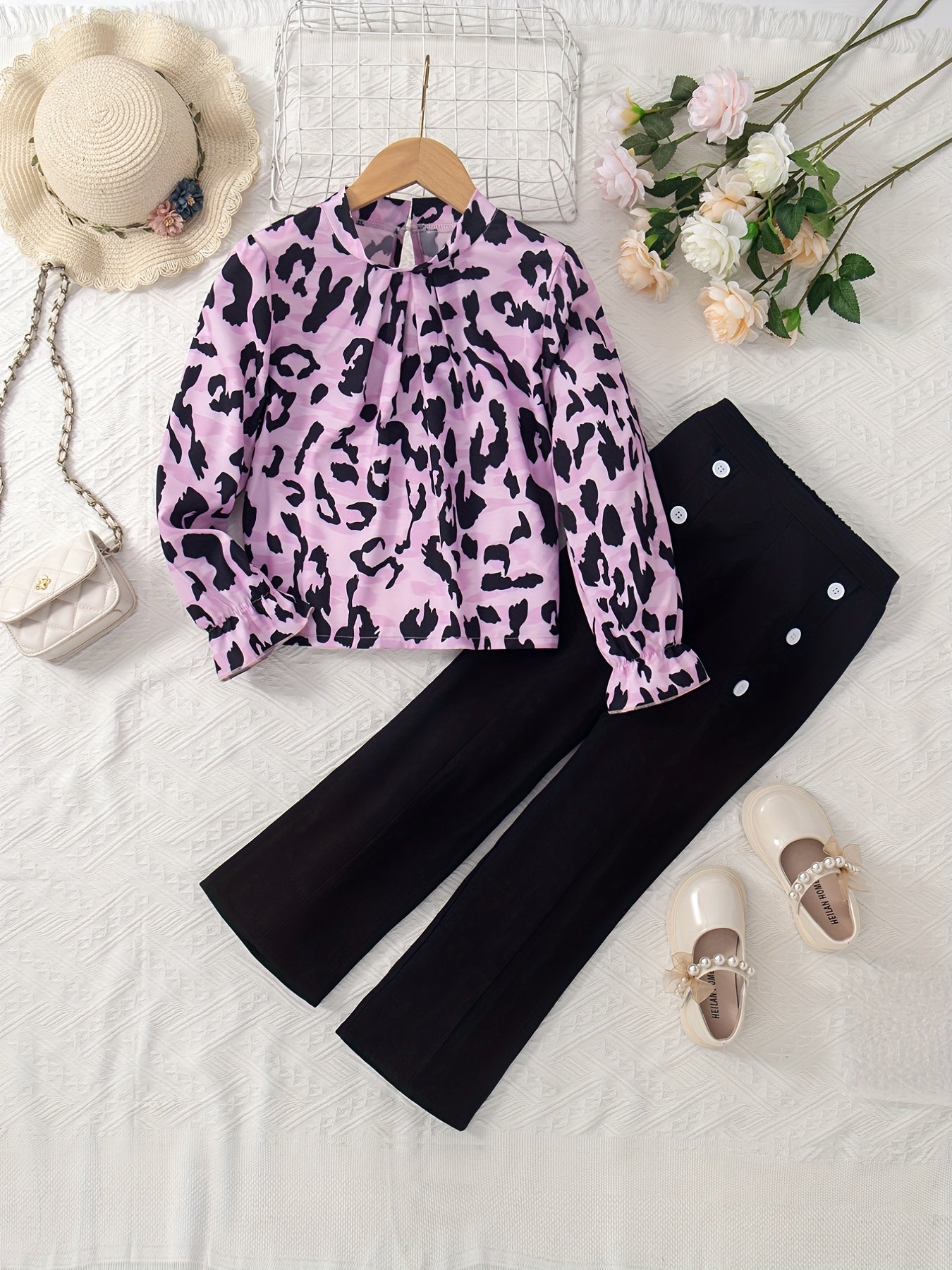 Toddler Girls' Boho Flowers Long Sleeve Blouse & Pants Set