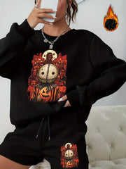 Women's Plus Graphic Print Sweatshirt & Shorts 2pcs Set