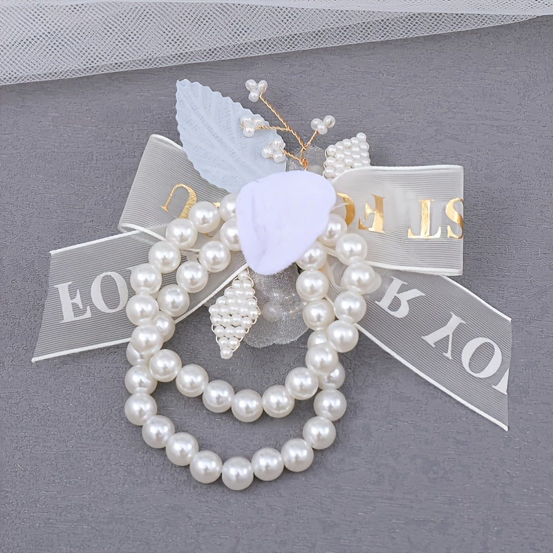 Faux Pearl Bracelet Wedding Prom Party Wrist Flowers