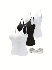 3 Sets Women's Seamless Cami Tops Soft & Comfy Stretch Everyday Top