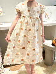 Toddler Girls Ruffle Sleeve Pajamas Robe Bear Graphic Nightdress