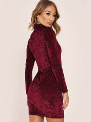 Solid Velvet Long Sleeve Bodycon Dress