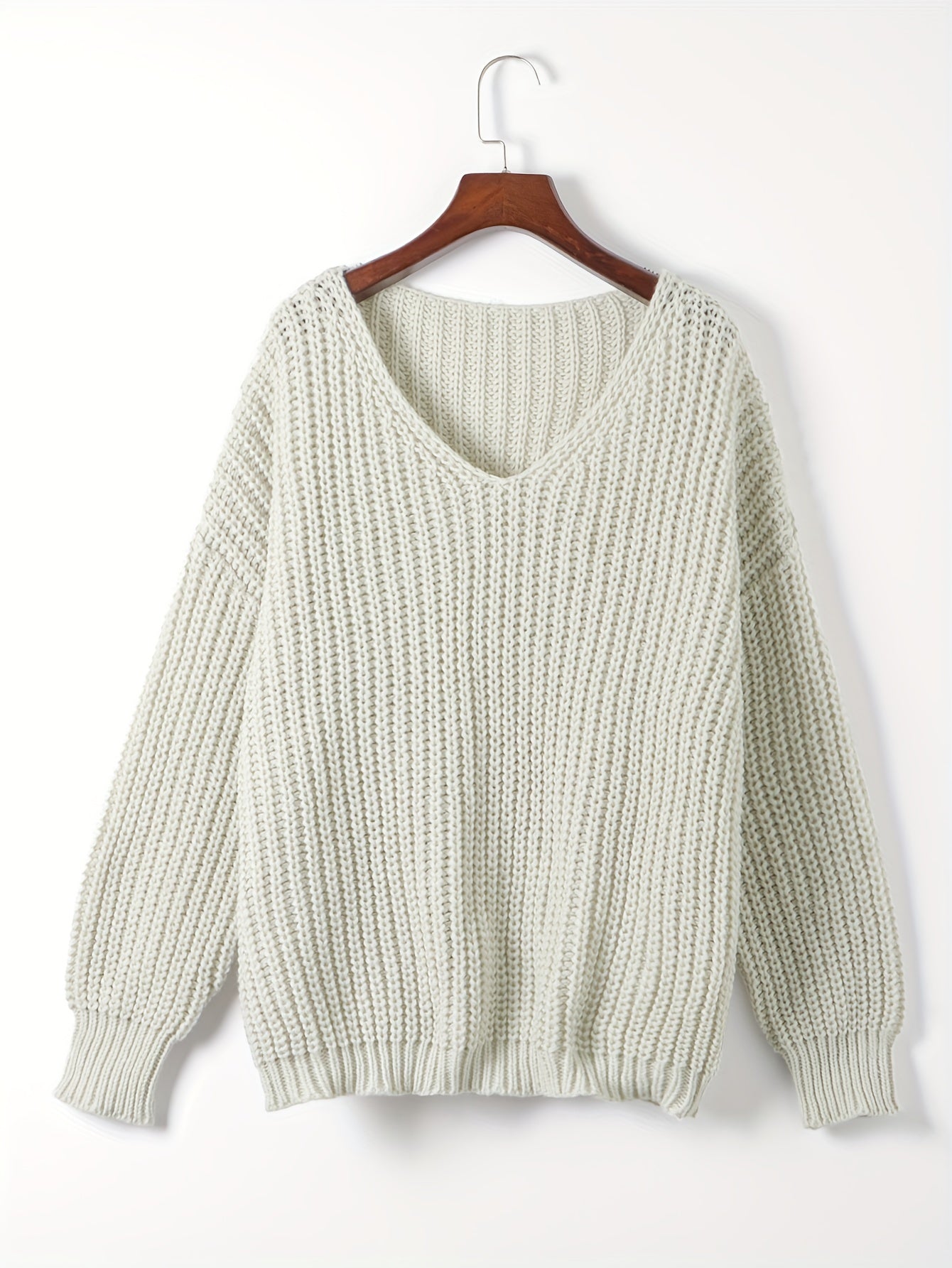 Casual Sweater Women's Solid V Neck Drop Shoulder Pullover Jumper