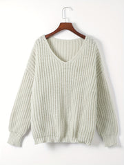 Casual Sweater Women's Solid V Neck Drop Shoulder Pullover Jumper
