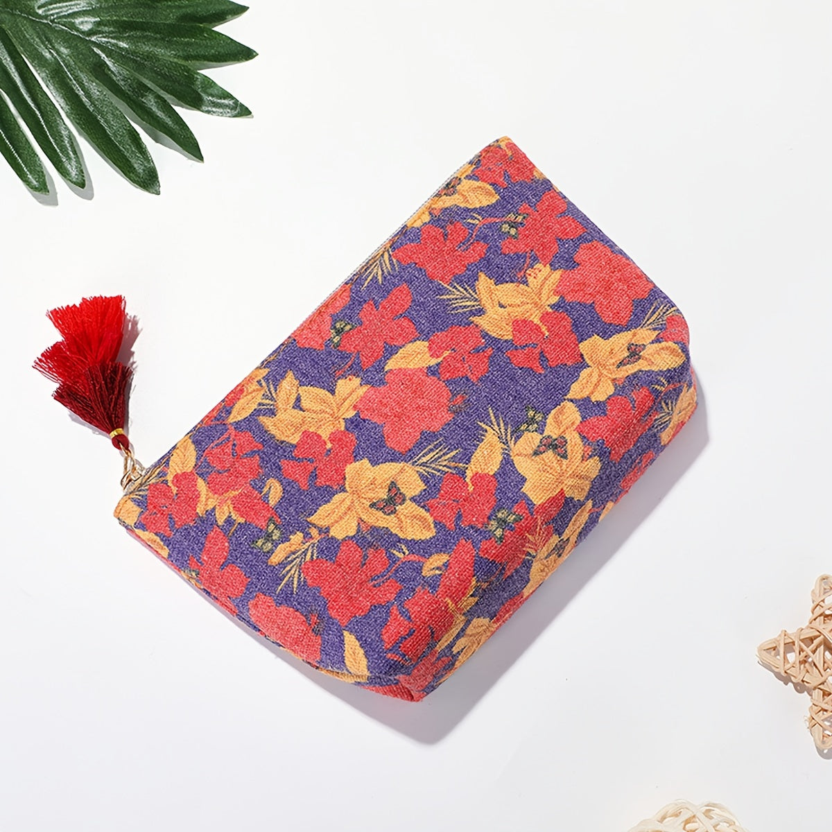 Vintage Floral Pattern Cosmetic Bag Canvas Roomy Zipper Makeup Bag