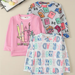 Girls' Back to School Cartoon Sweatshirt Top