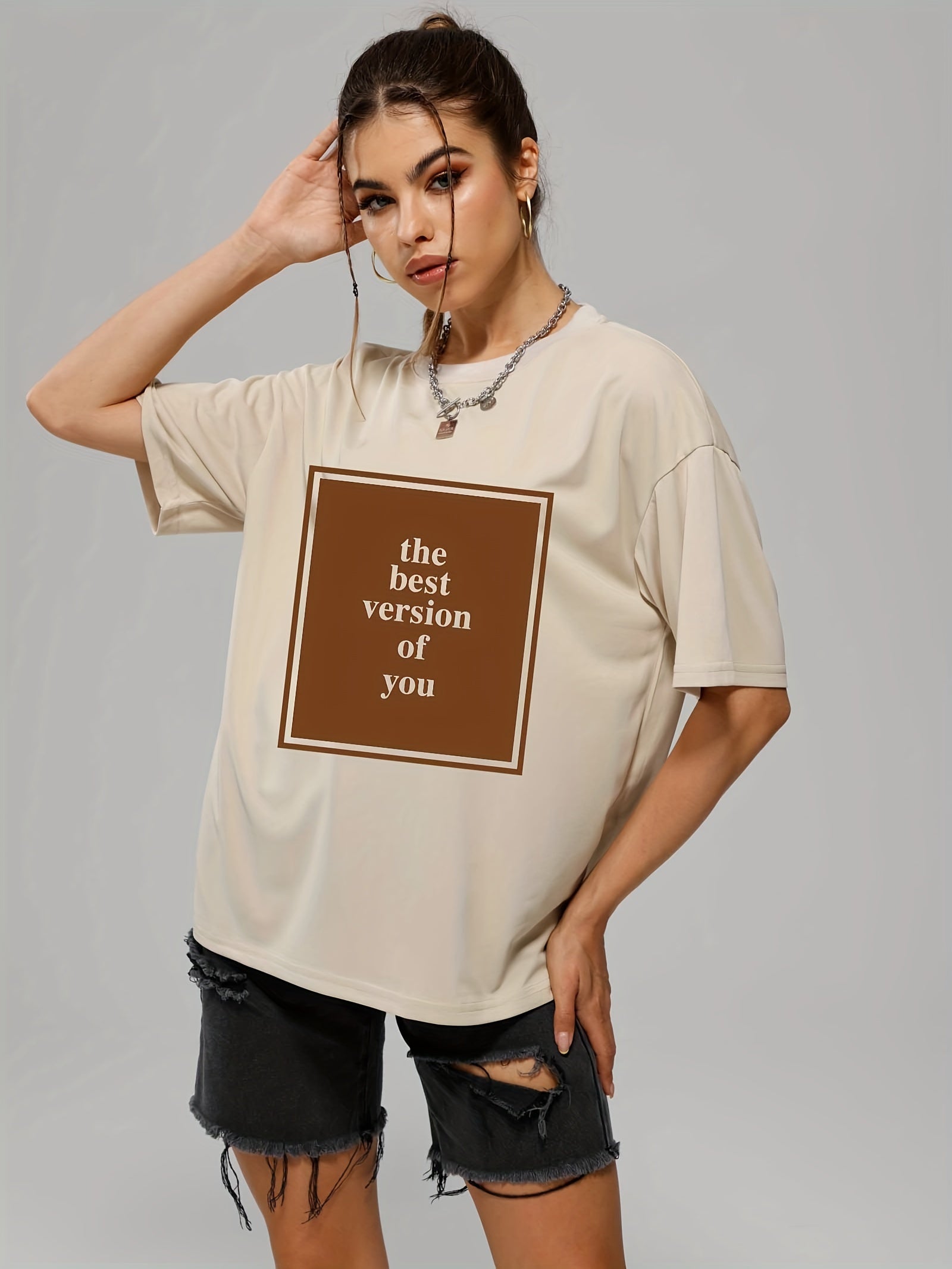Letter Print Crew Neck Short Sleeve Women's Sports Tee