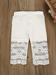 Girls Soft Cotton Leggings with Bow Flowers Lace Patchwork