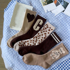 Letter & Heart Print Socks Women's Stockings