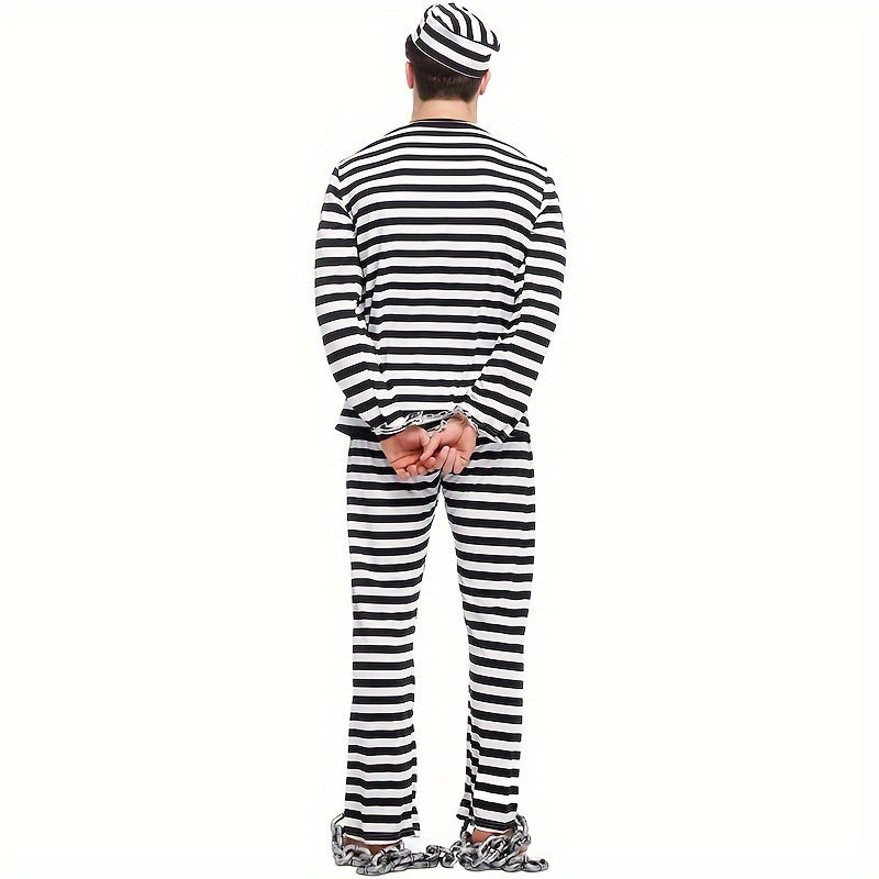 Men's Striped Prisoner Costume Set Halloween Dance Party Makeup