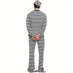 Men's Striped Prisoner Costume Set Halloween Dance Party Makeup