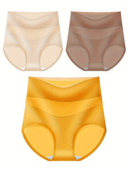 3pcs Mesh Stitching Briefs High Waist Stretchy Panties Women's Lingerie
