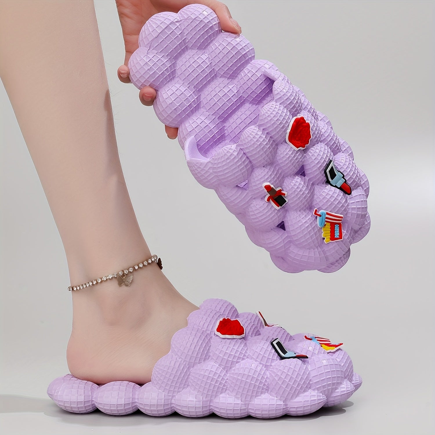 Girls' Cartoon Charm Lychee Slippers Non Slip Lightweight Indoor Shower Pool