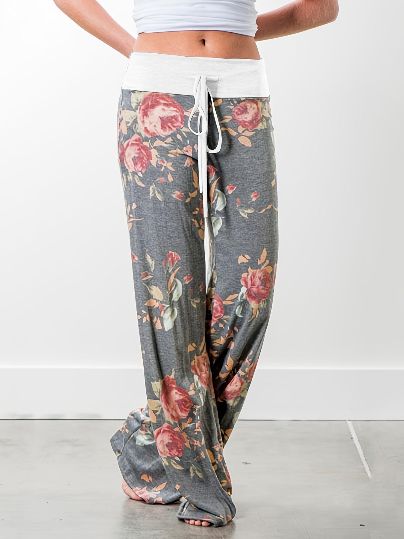 Floral Print Wide Leg Yoga Pants Low Waist Summer Casual