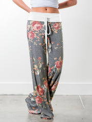 Floral Print Wide Leg Yoga Pants Low Waist Summer Casual