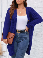 Casual Cardigan Women's Plus Twist Knitted Long Sleeve Button Up