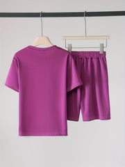 Boys Smile Face Print T-shirt & Drawstring Shorts Set