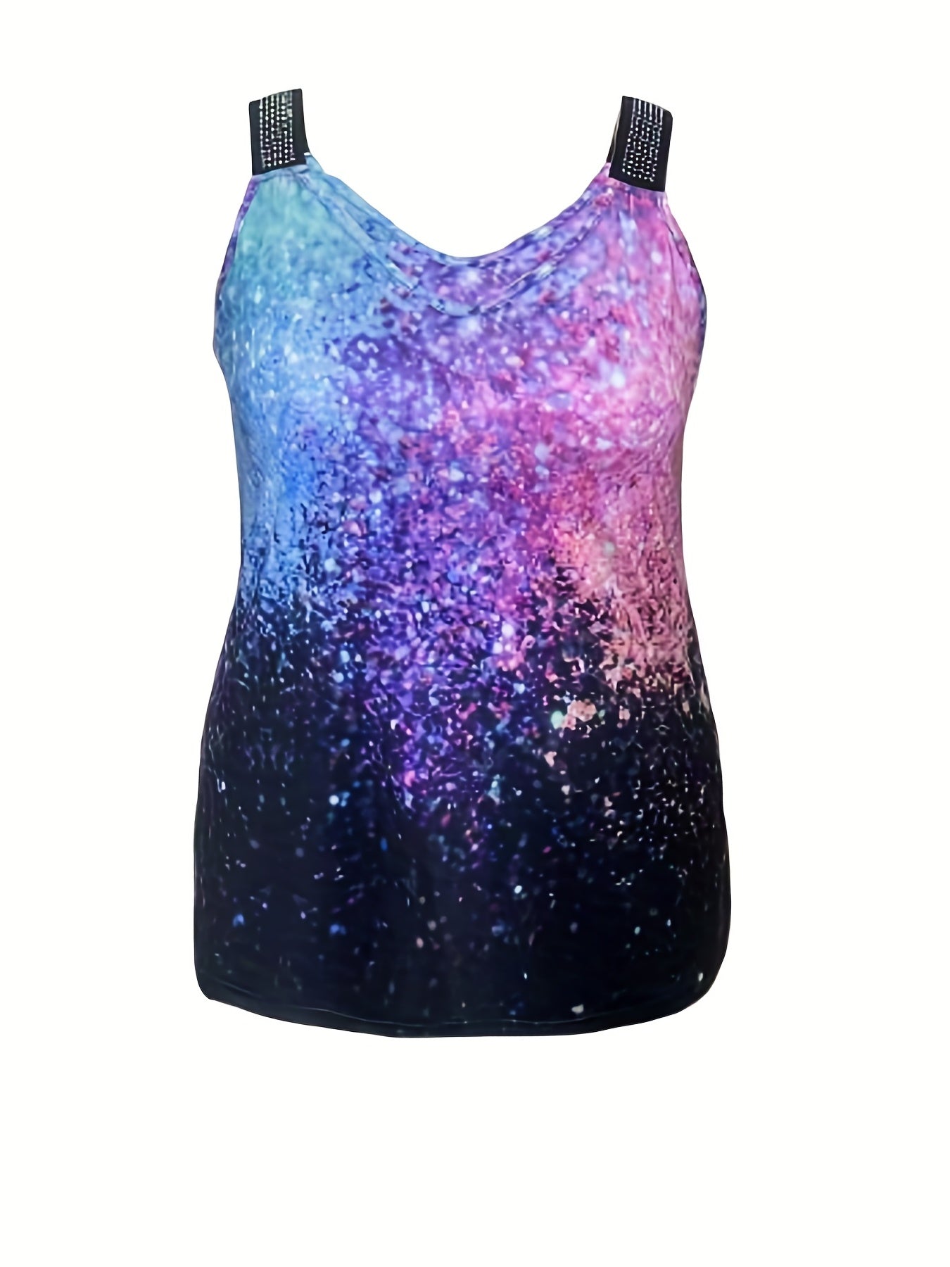 Casual Tank Top Women's Plus Rhinestone Strap Print Sleeveless V Neck