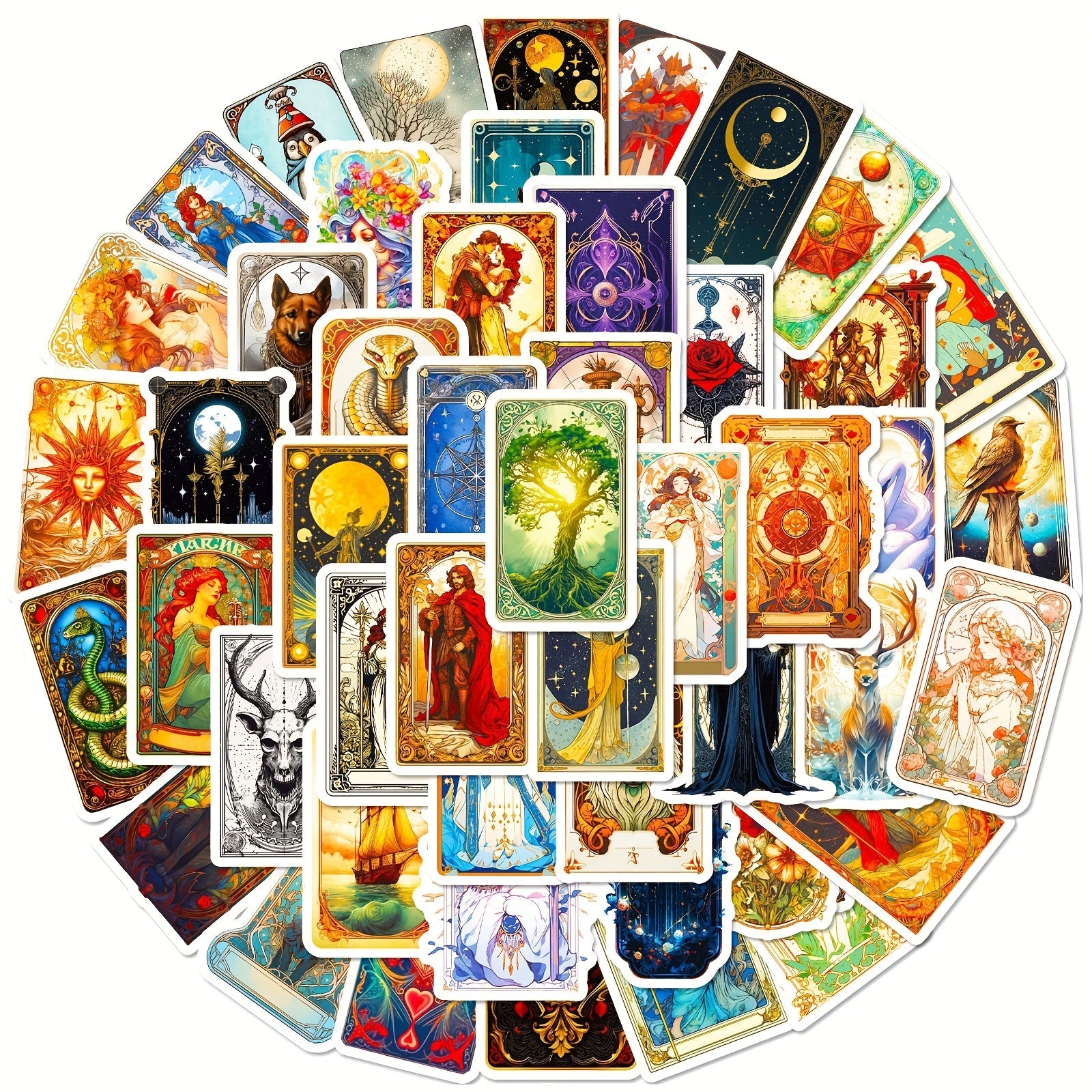 50pcs Dreamy Tarot Card Stickers Retro Style Graffiti Stick