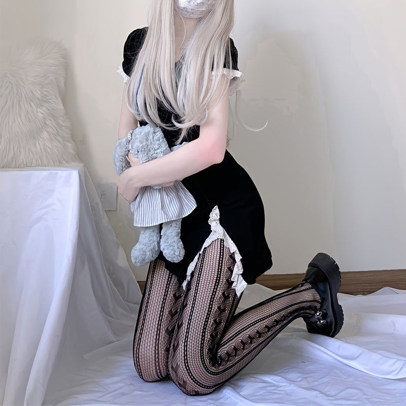 Heart Pattern Fishnet Tights High Waist Mesh Pantyhose