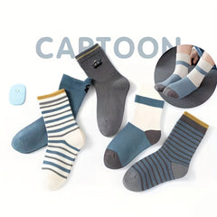 Boys Robot Pattern Striped Crew Socks for Autumn Winter