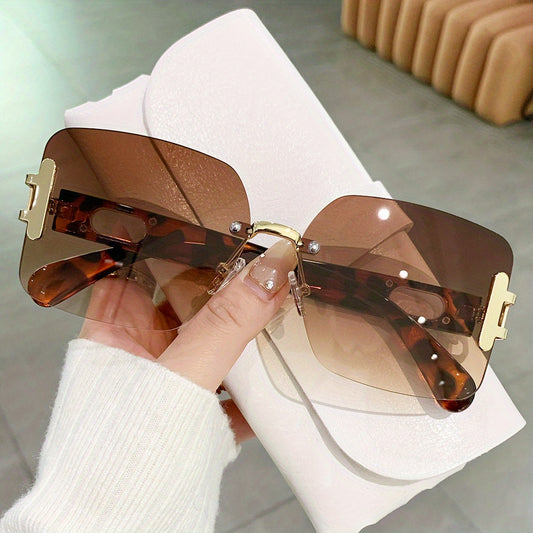 Y2K Rimless Sunglasses Gradient Lens Square Glasses