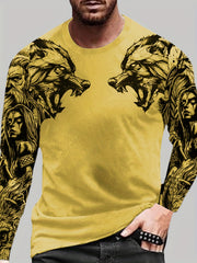 Wolf Pattern Print Men's Graphic Long Sleejson formatves Crew Neck T shirt