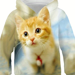 3D Cat Pattern Hoodie for Kids Hooded Long Sleeve Top