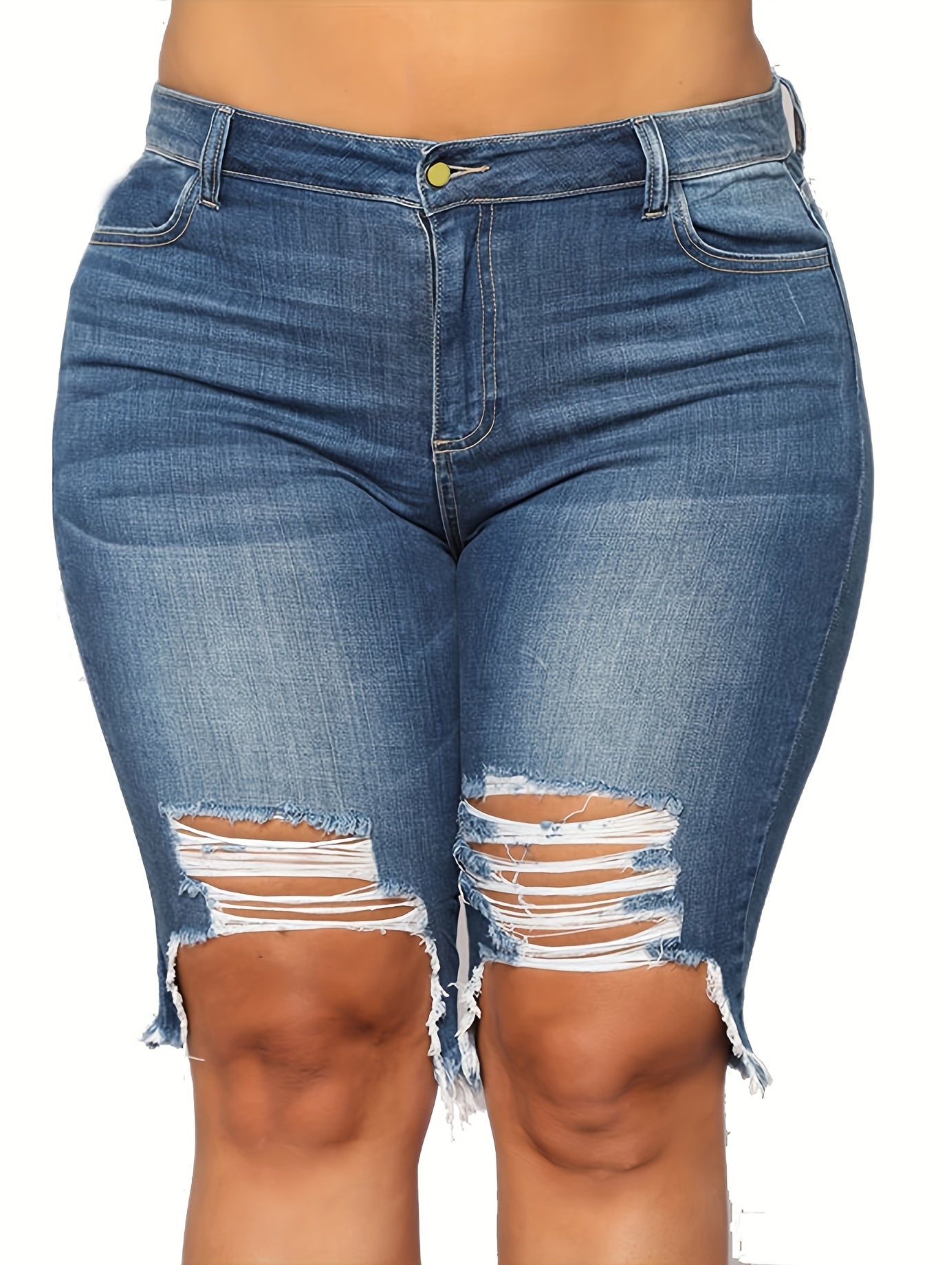 Ripped High Rise Denim Shorts