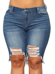 Ripped High Rise Denim Shorts