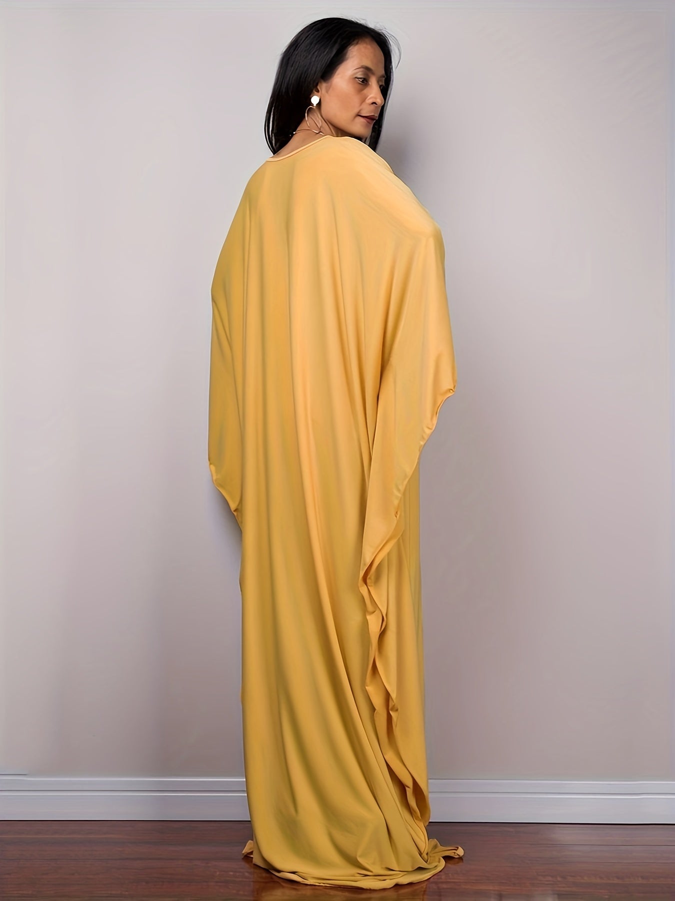 Boho Cover Up Women's Solid Batwing Sleeve V Neck Maxi Beach Cover Up
