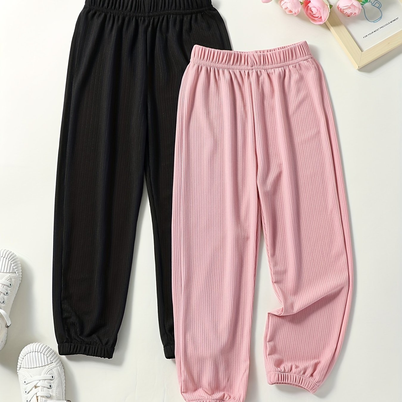 2pcs Toddler Girls Sweatpants Elastic Waist Casual Sport Joggers