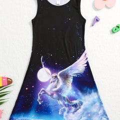 Girl 3D Printed Flying Horse Princess Dress