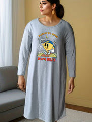 Lounge Dress Women's Plus Cartoon Graphic Long Sleeve Tee Dress
