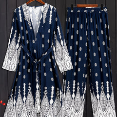 Boho Outfit Set Women's Plus Geo Print Cardigan & Pants Set