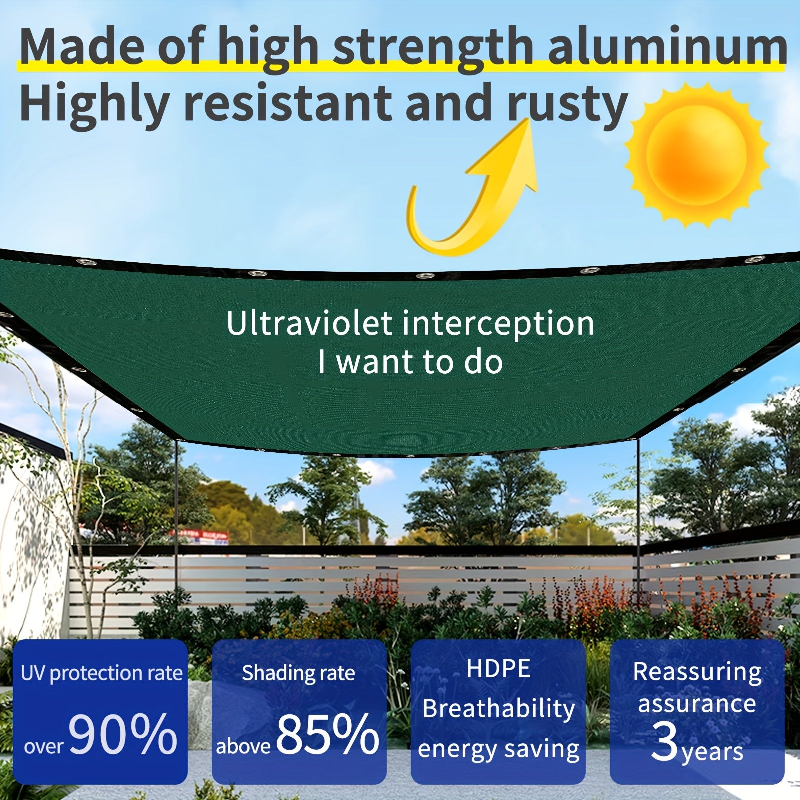 Rectangular Green Sunshade Sail for Outdoor Activities