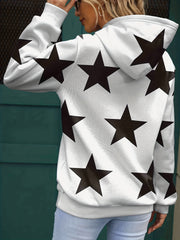 Star Print Hoodie Kangaroo Pocket Long Sleeve Sweatshirt
