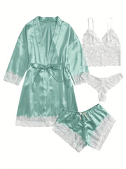 Lace Lounge Set Robe & Cami & Panties & Shorts